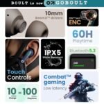 BOULT Z40 True Wireless in Ear Earbuds with 60H Playtime, Zen™ ENC Mic, Low Latency Gaming, Type-C Fast Charging, Made in India, 10mm Rich Bass Drivers, IPX5, Ear Buds TWS (Black)